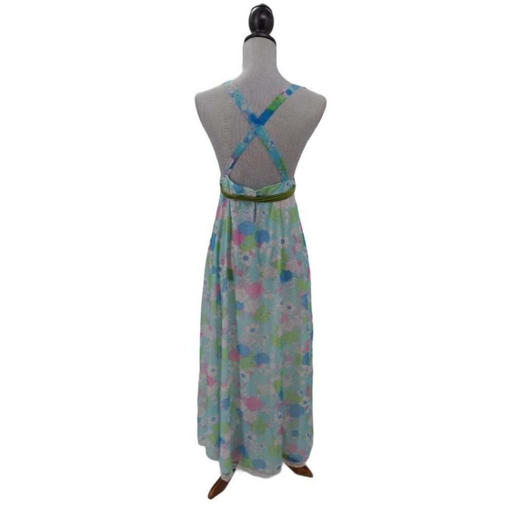 Vintage Nightgown Small 70s Long Floral Adjustable Straps Semi Sheer Boho Hippie - Picture 3 of 12